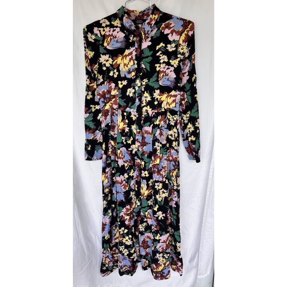 Paris Atelier & Other Stories Black Floral Print Flared Shirt MIDI Dress US 4